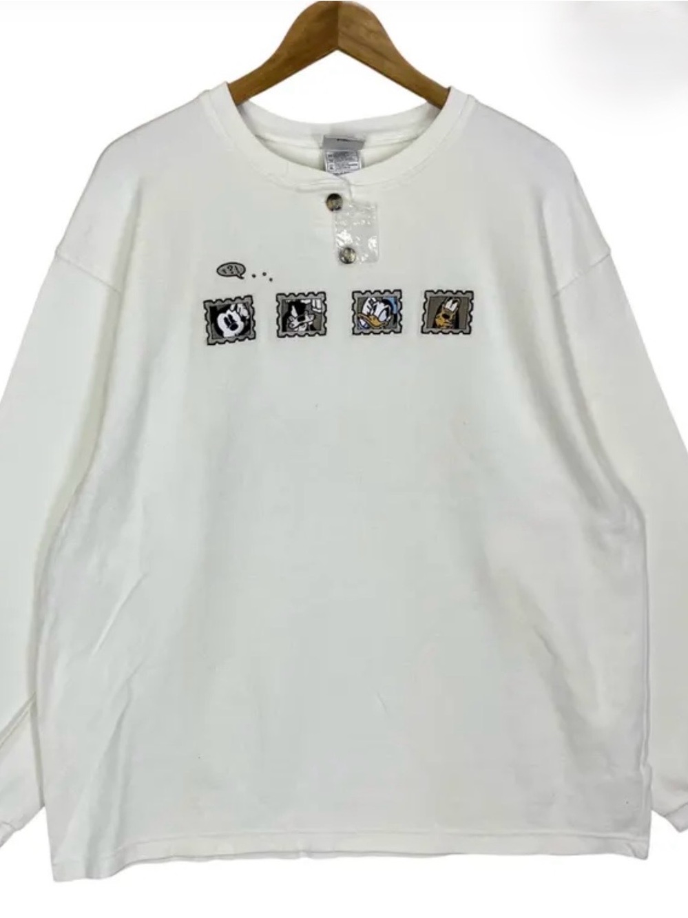 Disney 90’s White Long-Sleeve sweatshirt with Cartoon Stamp Graphics